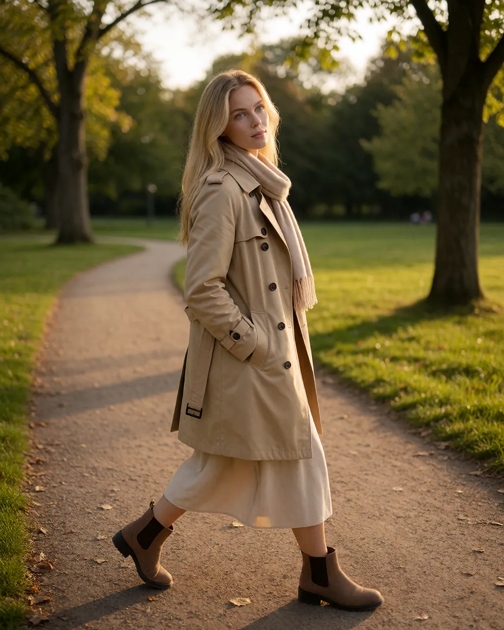 sapphire lifestyle — 03_park_trench — portrait of Sapphire, AI-generated