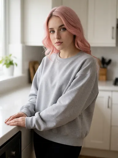 pixie lifestyle — 05_kitchen_morning — portrait of Pixie, AI-generated