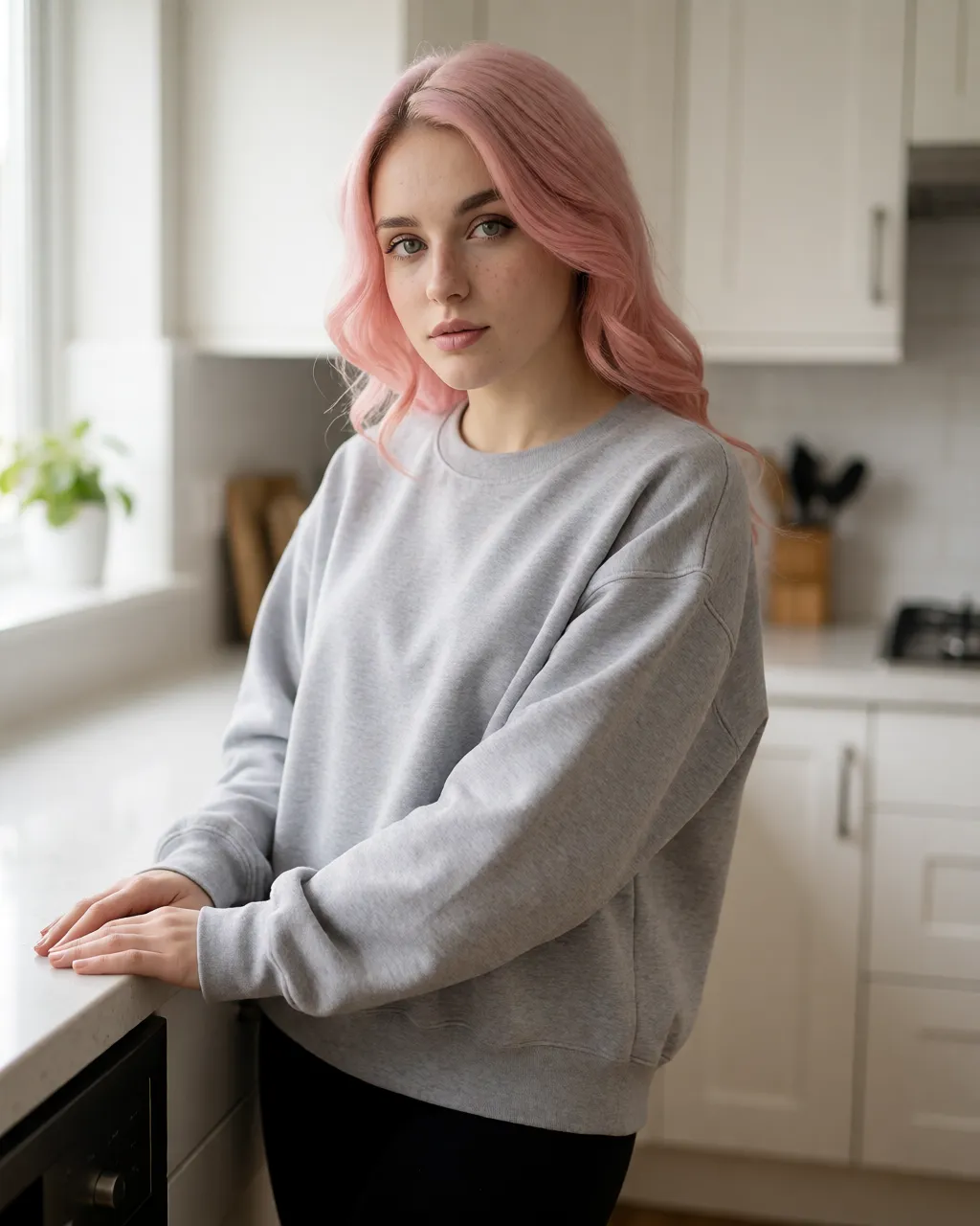 pixie lifestyle — 05_kitchen_morning — portrait of Pixie, AI-generated