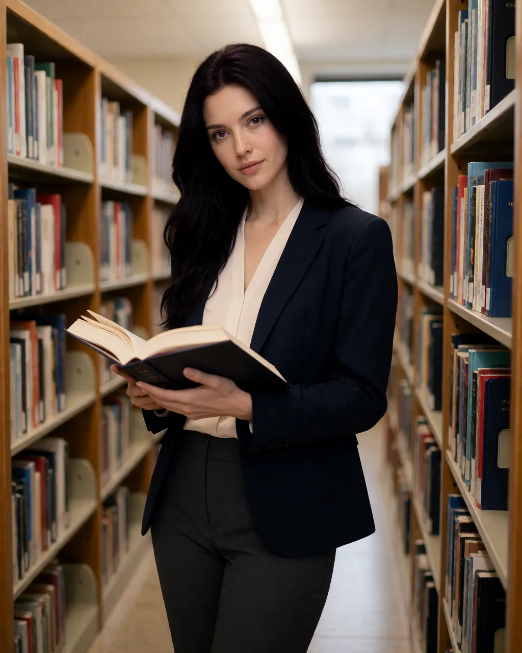 amethyst lifestyle — 02_library_blazer — portrait of Amethyst, AI-generated
