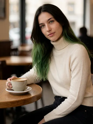 jade lifestyle — 01_cafe_sweater — portrait of Jade, AI-generated