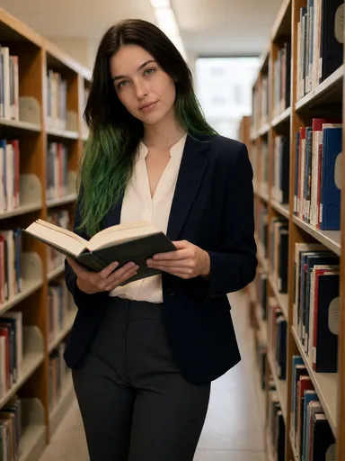 jade lifestyle — 02_library_blazer — portrait of Jade, AI-generated