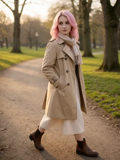 pixie lifestyle — 03_park_trench — portrait of Pixie, AI-generated