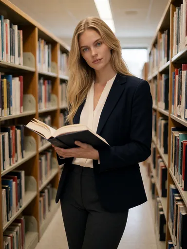 sapphire lifestyle — 02_library_blazer — portrait of Sapphire, AI-generated