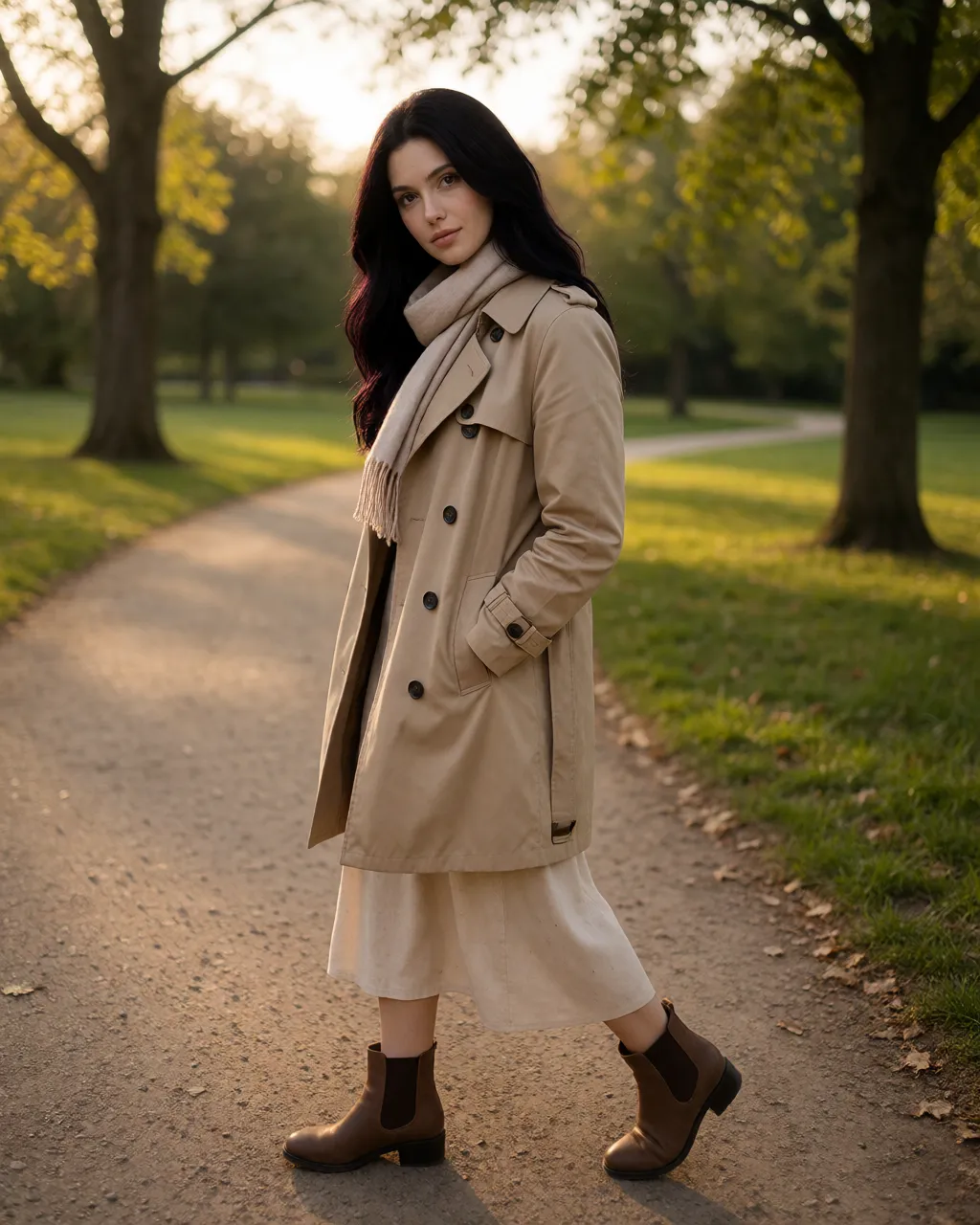 amethyst lifestyle — 03_park_trench — portrait of Amethyst, AI-generated