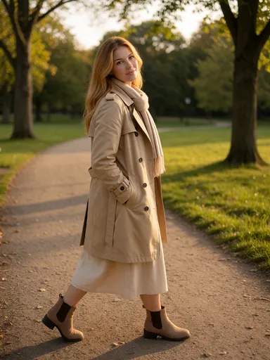 amber lifestyle — 03_park_trench — portrait of Amber, AI-generated